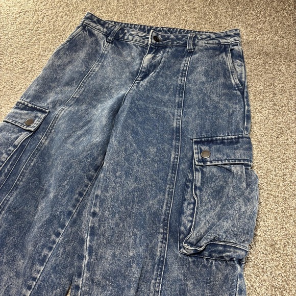 Future Collective Cargo Pants Womens 4 Blue Acid Wash Denim Jogger Style - Picture 3 of 9